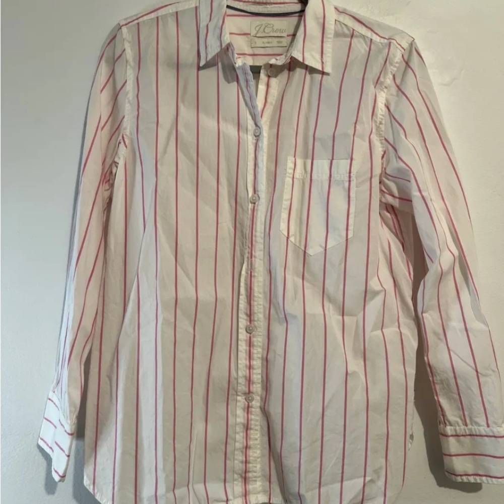 J. Crew Women’s Classic  Shirt Button Up S Small - Stripped White & Pink